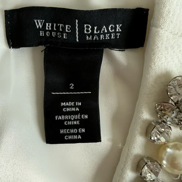 White House Black Market Dress  2 White Ivory Embellished Neck Sheath Cocktail - Picture 5 of 10